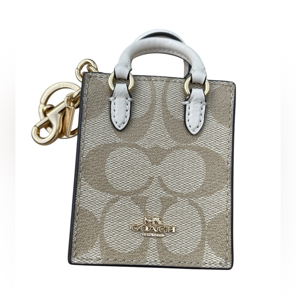 Coach Mini Tote Keychain in Tan and White NEW WITHOUT TAGS. - Picture 8 of 11